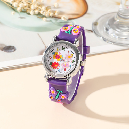 Children's trendy butterfly silicone quartz watch for boys and girls, students, large dial