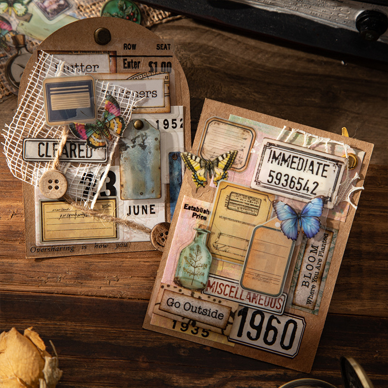 Rosemary viejos sueños materiales retro PET pegatinas ramo etiqueta mariposa collage multi-tamaño combinación decoración de campana de mano