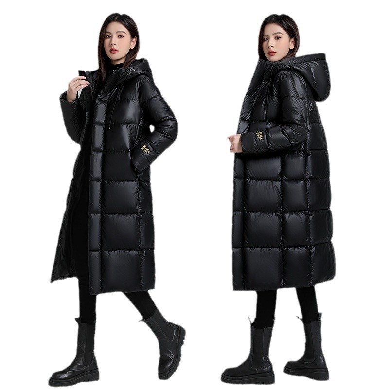 Oro negro largo plumón algodón chaqueta de algodón mujer invierno 2024 nueva pareja suelta gruesa chaqueta de algodón rodilla