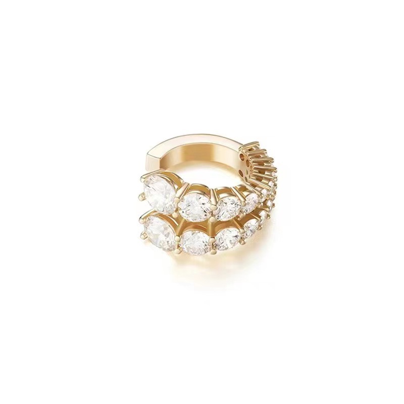 Orecchini a clip per orecchie Orecchini in metallo con temperamento semplice e alla moda da donna Orecchini a forma di C intarsiati con diamanti multistrato europei e americani_voghion.com