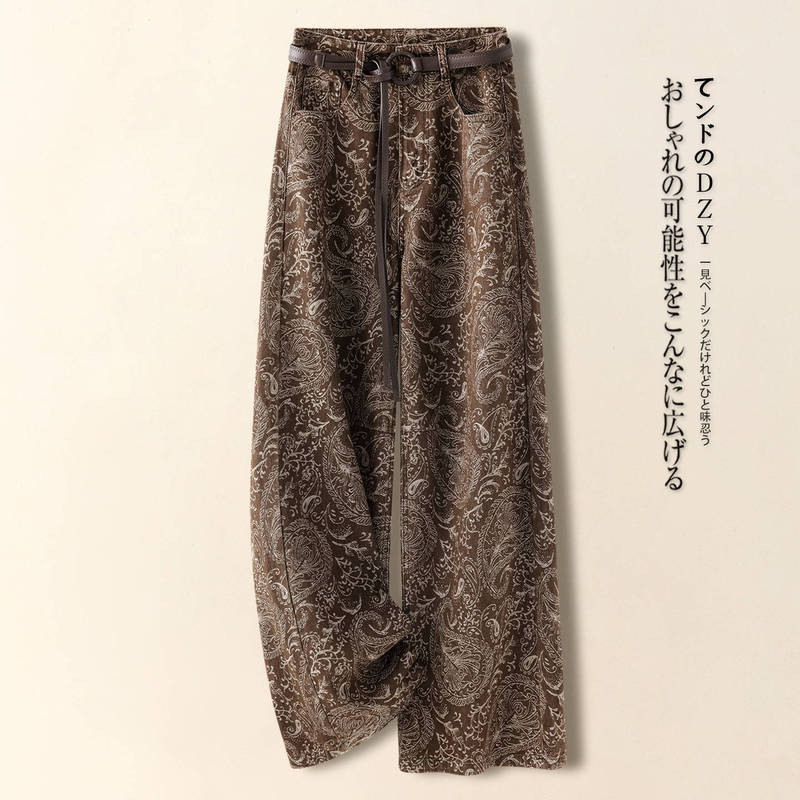 Printed Coffee-Colored Straight-Leg Jeans for Women, Autumn/Winter 2025, Super Trendy Fleece-Lined Wide-Leg Pants with a Draping Effect, Floor-Length Trousers Printed Coffee-Colored Straight-Leg Jeans for Women, Autumn/Winter 2025, Super Trendy Fleece-Lined Wide-Leg Pants with a Draping Effect, Floor-Length Trousers