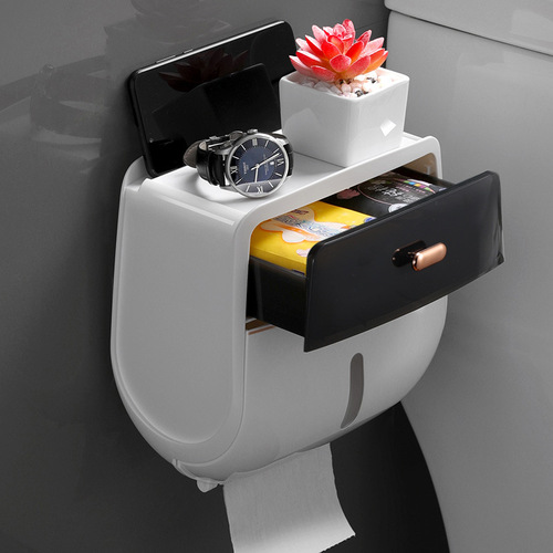 Bathroom tissue box toilet paper bathroom storage rack household punch-free waterproof paper box roll paper tube wall hanging paper tube