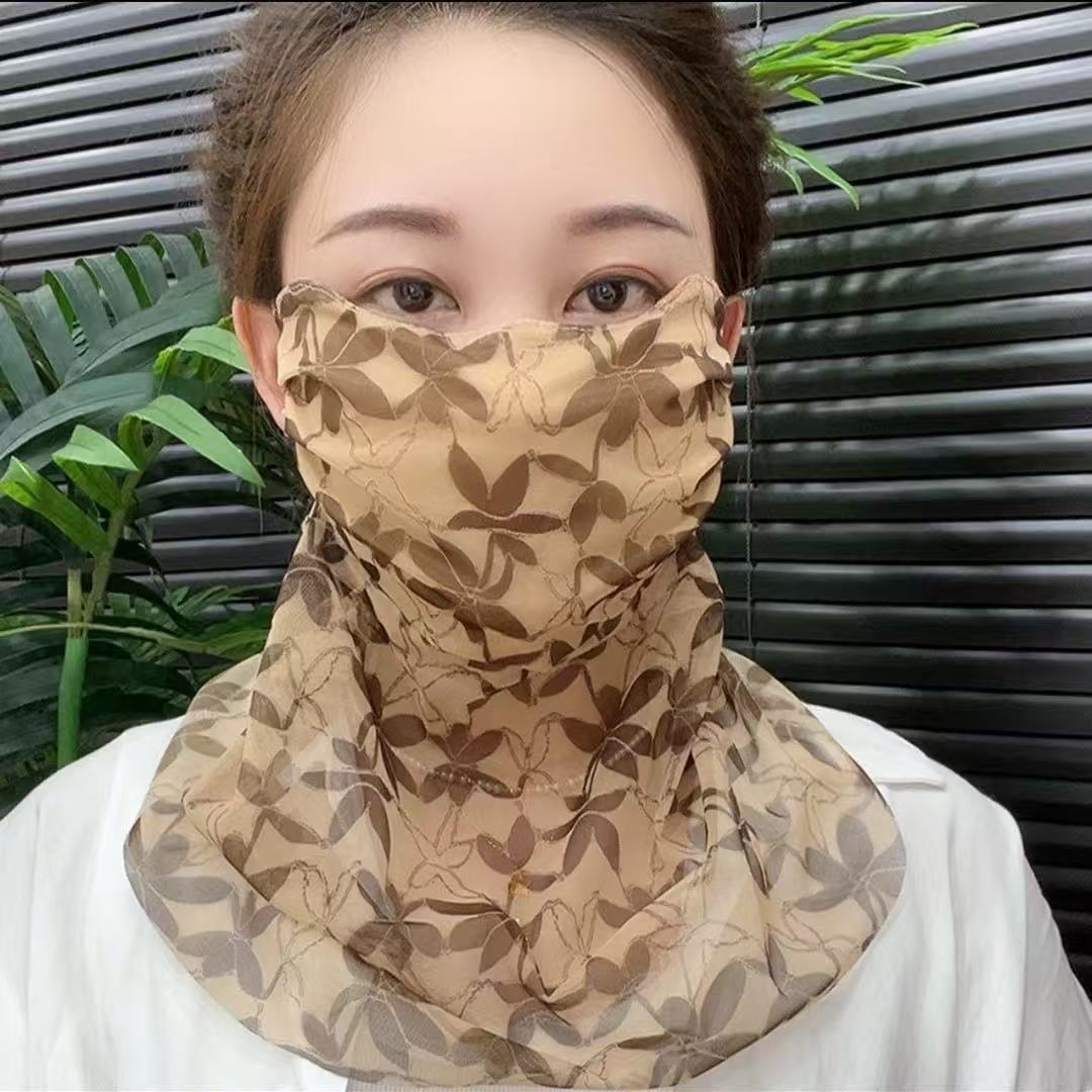 face-covering Veil Sunscreen Ice Silk Face Mask For Women, New Summer Thin Neck Scarf, Cycling Sunshade, UV Protection, Ear-hanging Veil_voghion.com