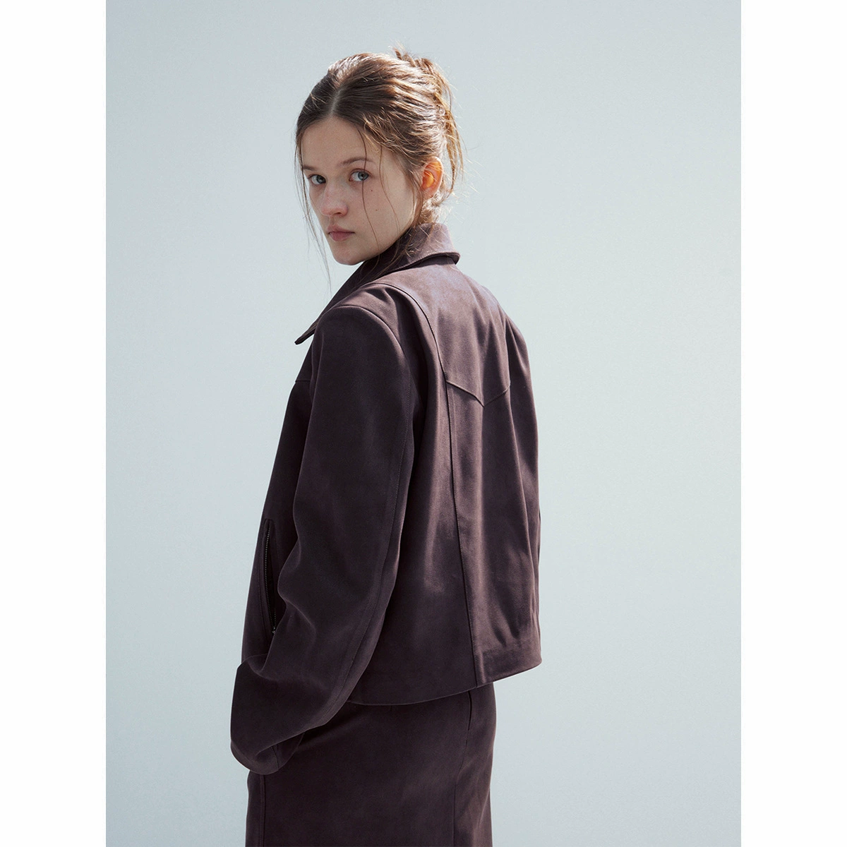 [He] Весенний новый повседневный лацканный воротник ретро замша куртка западная куртка женский H8347