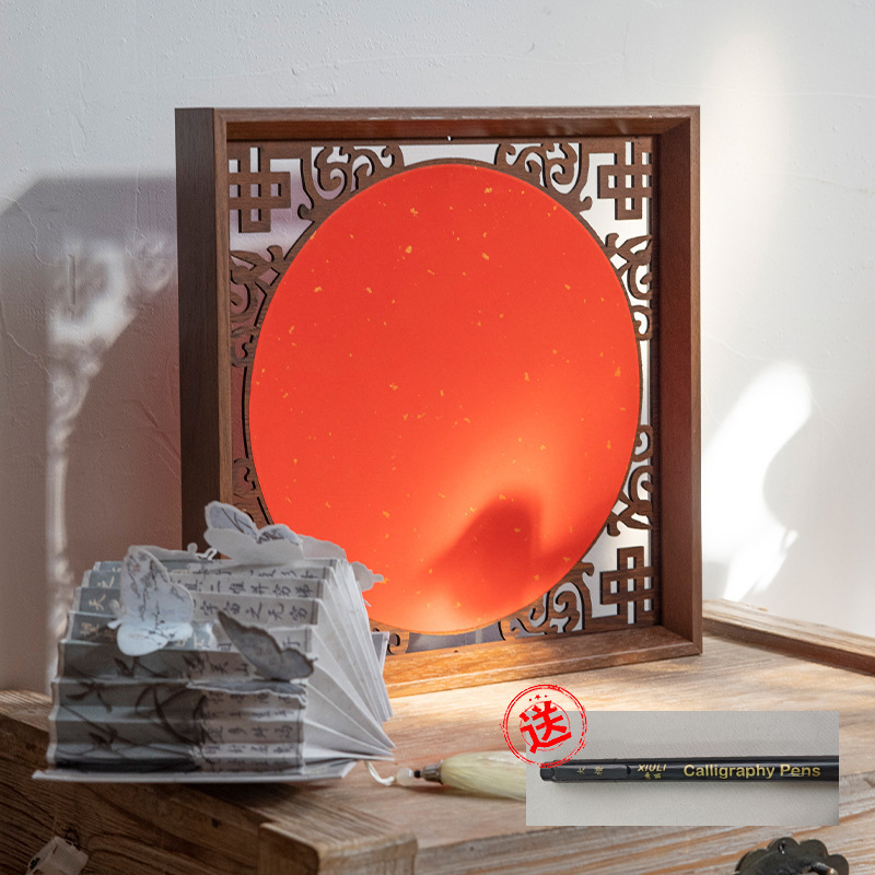木製中国風中空手書き空白書道フォトフレーム装飾赤い金紙両面立体絵画装飾品|undefined
