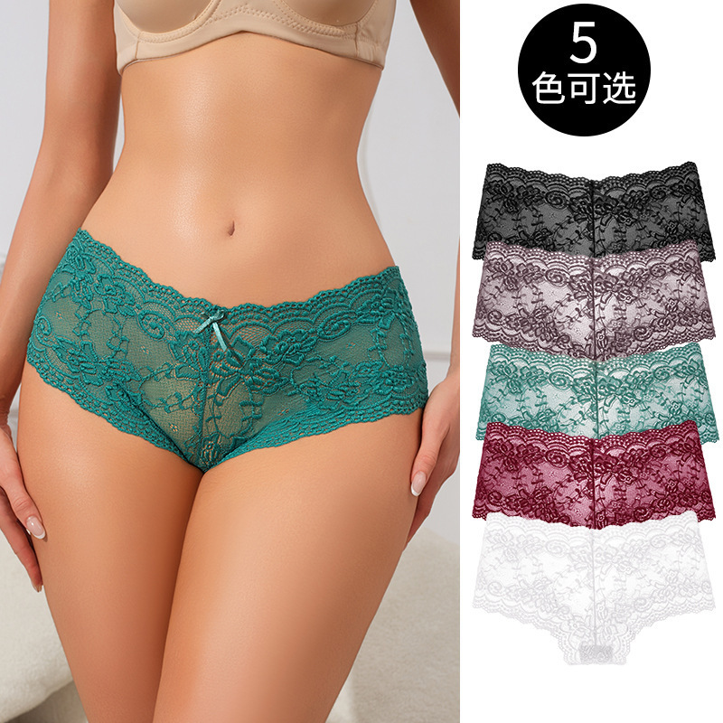 Manufacturer's Supply European and American Style Triangle T-Pants Butterfly Female Sexy Lace Mesh Women's European and American Low-Waist Underwear