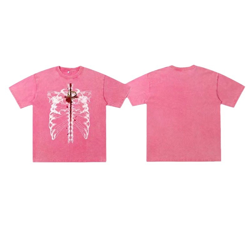 Comercio exterior impresión transfronteriza camiseta de manga corta hombre verano retro relajado pareja hip hop vientos casuales blusa