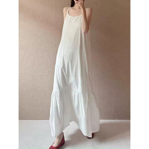 Cotton and Linen White Dress Minimalist Patchwork Tank Top Skirt 2025 Summer Charming Loose Literary Long Dress