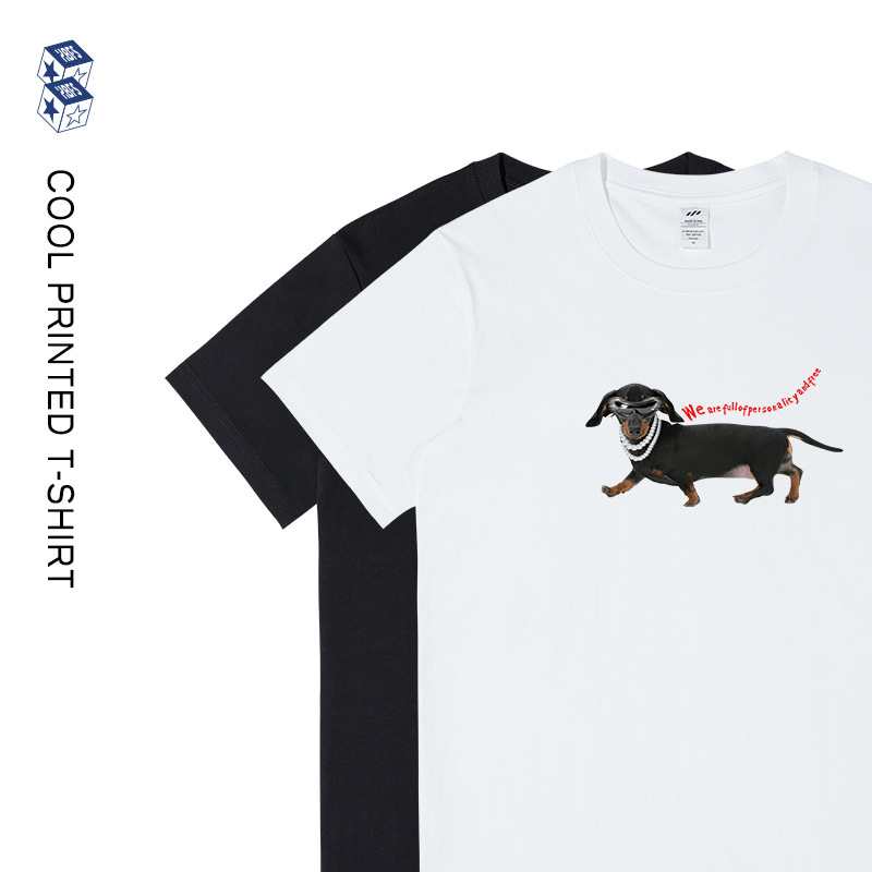 Men's Sunglasses Dog Print T-Shirt Men's New Summer American Round Neck Loose Short-Sleeved Casual Bottoming Shirt Women Ins