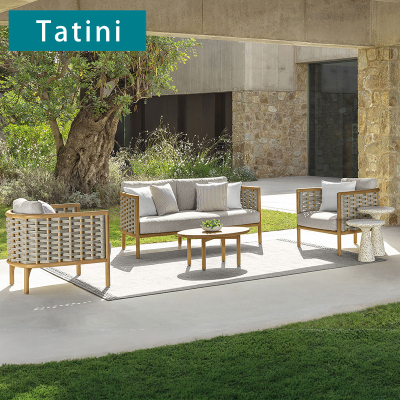 Sofá de teca al aire libre patio balcón de ocio al aire libre jardín nórdico muebles de teca famosos alojamiento de alta gama