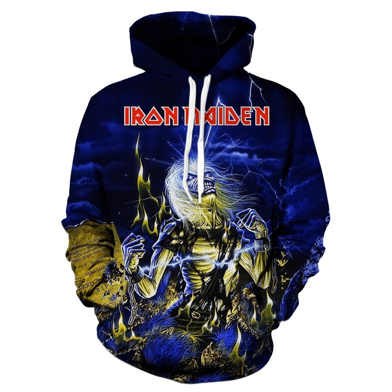 Big 2019 Trendy Brand Aliexpress Iron Maiden Band 3D Digital Printing T-Shirt Women's Round Neck Advertising Shirt