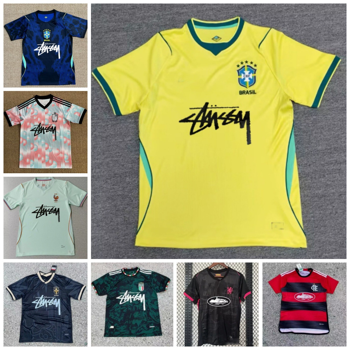 Signed jersey, Stussy style, Brazil, Italy, casual short-sleeve, Jamaica, Alcatraz, Spain, cross-border shipping
