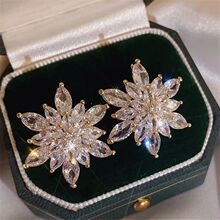 Exaggerated Luxury Crystal Flower Stud Earrings Women's Temp