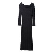 跨境外贸秋季新款女装欧美套头一字领长袖蕾丝抹胸连衣裙4661251