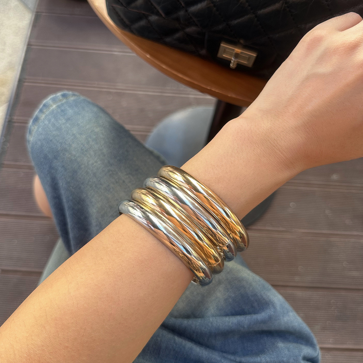 117g Weight Without pendants Pendant Material Bangle Classification Iron Chain Material 1 Set Quantity Holiday, Daily Occasion Iron Material Geometric Pattern Women's Gender Plating Design Retro, Simple Style Style Retro Simple Style Geometric Iron Wholesale Bangle 23