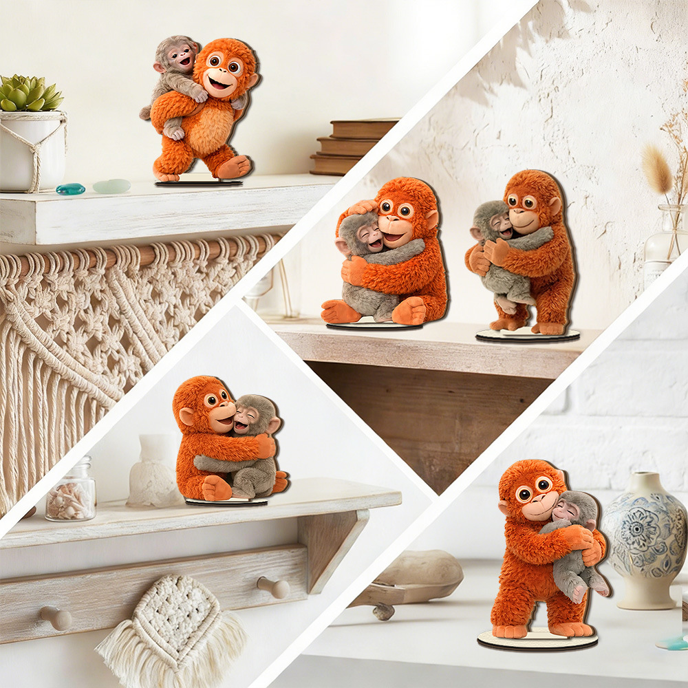 Gorila rojo amor abrazo 2D adornos de madera planos adornos creativos para el hogar