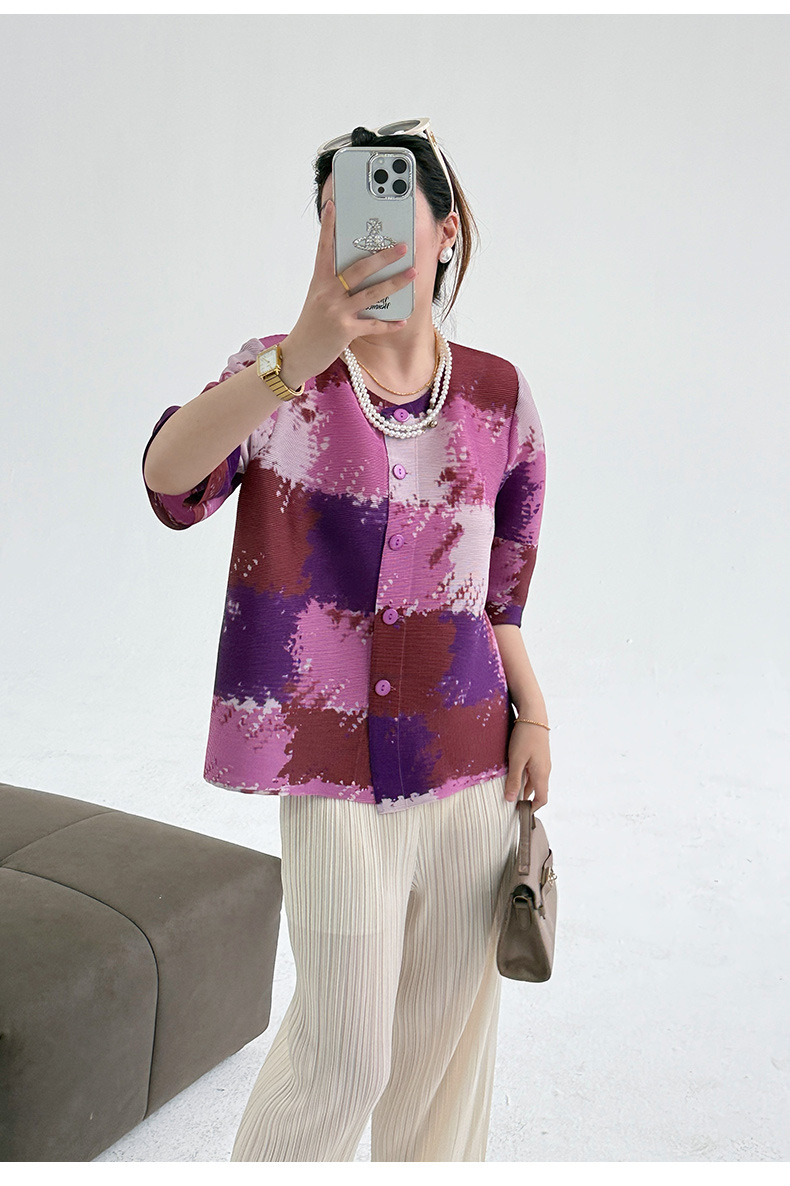 Áo khoác cardigan nữ họa tiết kẻ caro cổ tròn dáng rộng — hoa hồng đỏ chi tiết 14