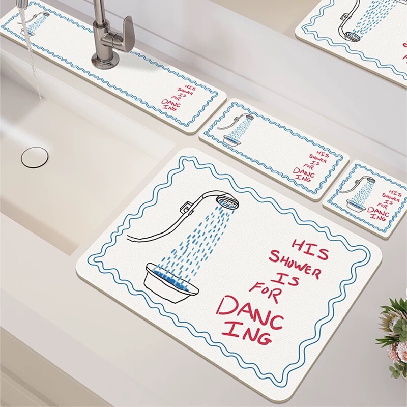 Cute and Simple Bathroom Sink Diatomaceous Earth Draining Mat, Water-Absorbent, Non-Slip, Quick-Drying, Easy-Care Table Mat and Coaster, in Stock