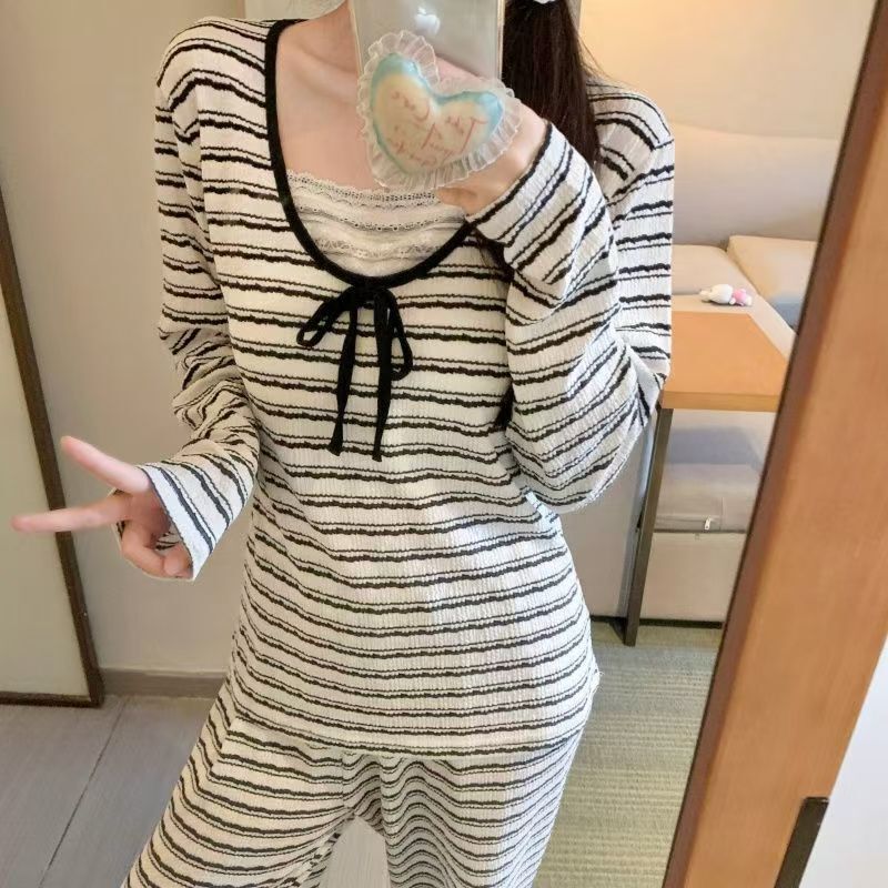 长袖云朵棉睡衣女款2025新款春秋季甜美公主风蕾丝家居服秋季套装|undefined