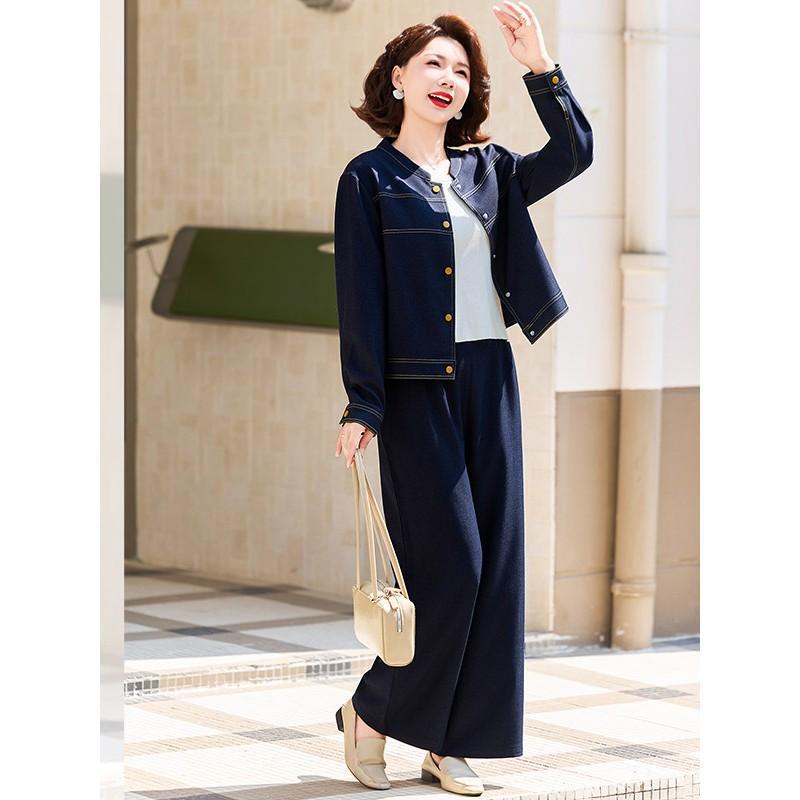 2026 New Style Denim Sportswear Set for Mothers, Women's Round Neck Cardigan Jacket and Wide-Leg Pants Two-Piece Set for Middle-Aged and Elderly Women 2026 New Style Denim Sportswear Set for Mothers, Women's Round Neck Cardigan Jacket and Wide-Leg Pants Two-Piece Set for Middle-Aged and Elderly Women