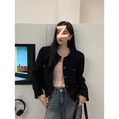 法式黑色春秋小香风外套百搭2025气质高级宽松新款短款上衣亚马逊