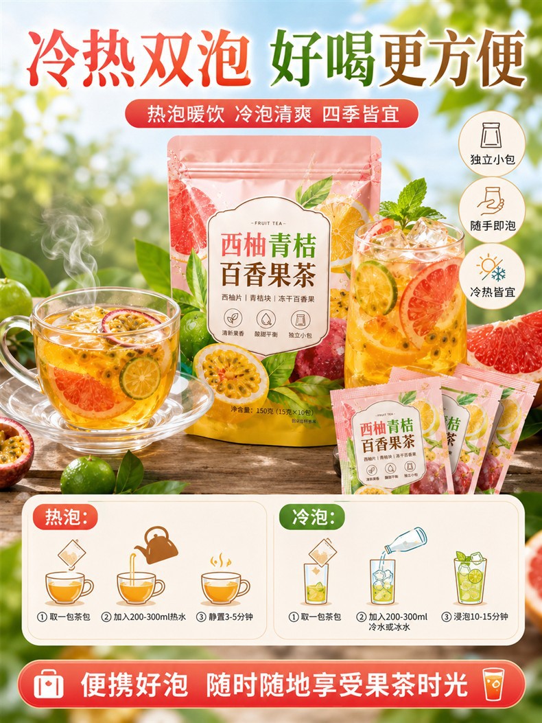 Grapefruit Green Kumquat Passion Fruit Tea Bags 200g Freeze Dried Fruit Herbal Infusion preparation