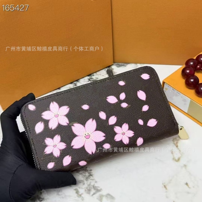 真皮女包长款拉链钱包跨境新款笑脸樱花钱包收纳包多卡位卡夹钱夹|undefined