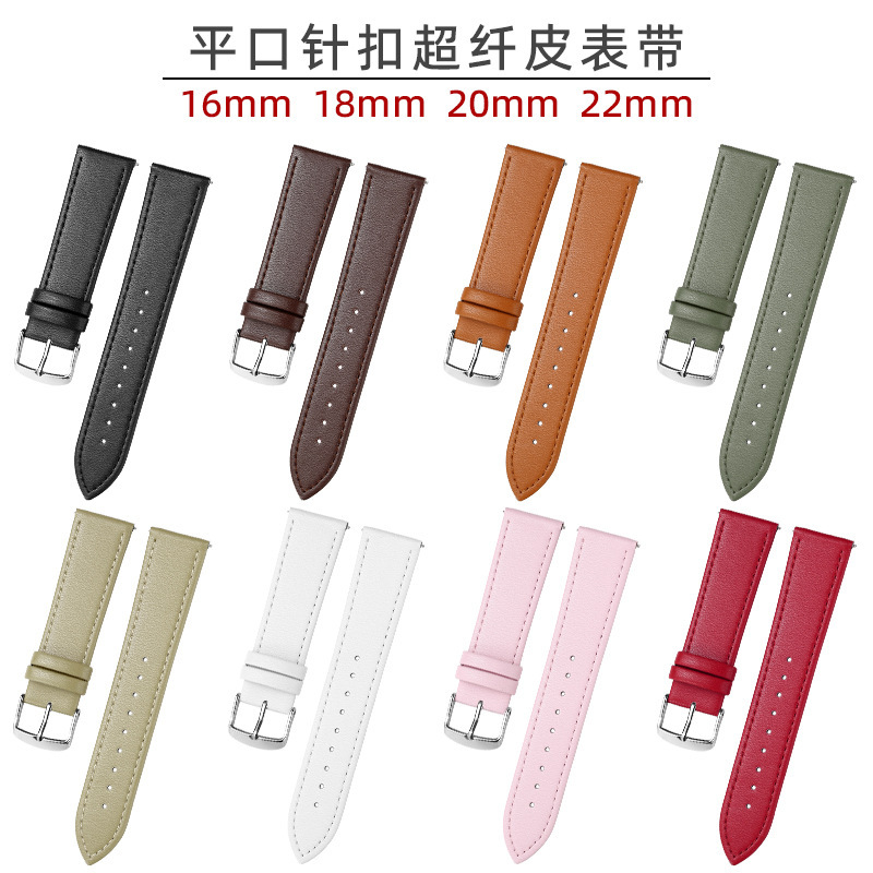 For Huawei GT3 Samsung Galaxy Plain Pin Buckle Watch with Ultrafine Leather Wristband Quick Detachable Raw Ears 20/22mm