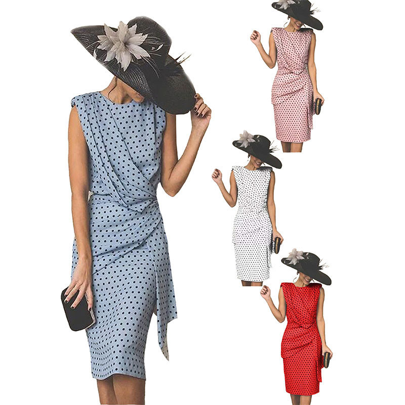 In-Stock 2024 Summer European and American Popular Women's Fashion Sexy Bodycon Dress Polka Dot Dress Pleated Retro Pencil Dress In-Stock 2024 Summer European and American Popular Women's Fashion Sexy Bodycon Dress Polka Dot Dress Pleated Retro Pencil Dress