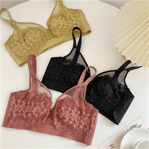 24-year-old French sexy lace bunny ears bra for women with thin cups to push up big breasts and reveal small jelly strips underwear new style