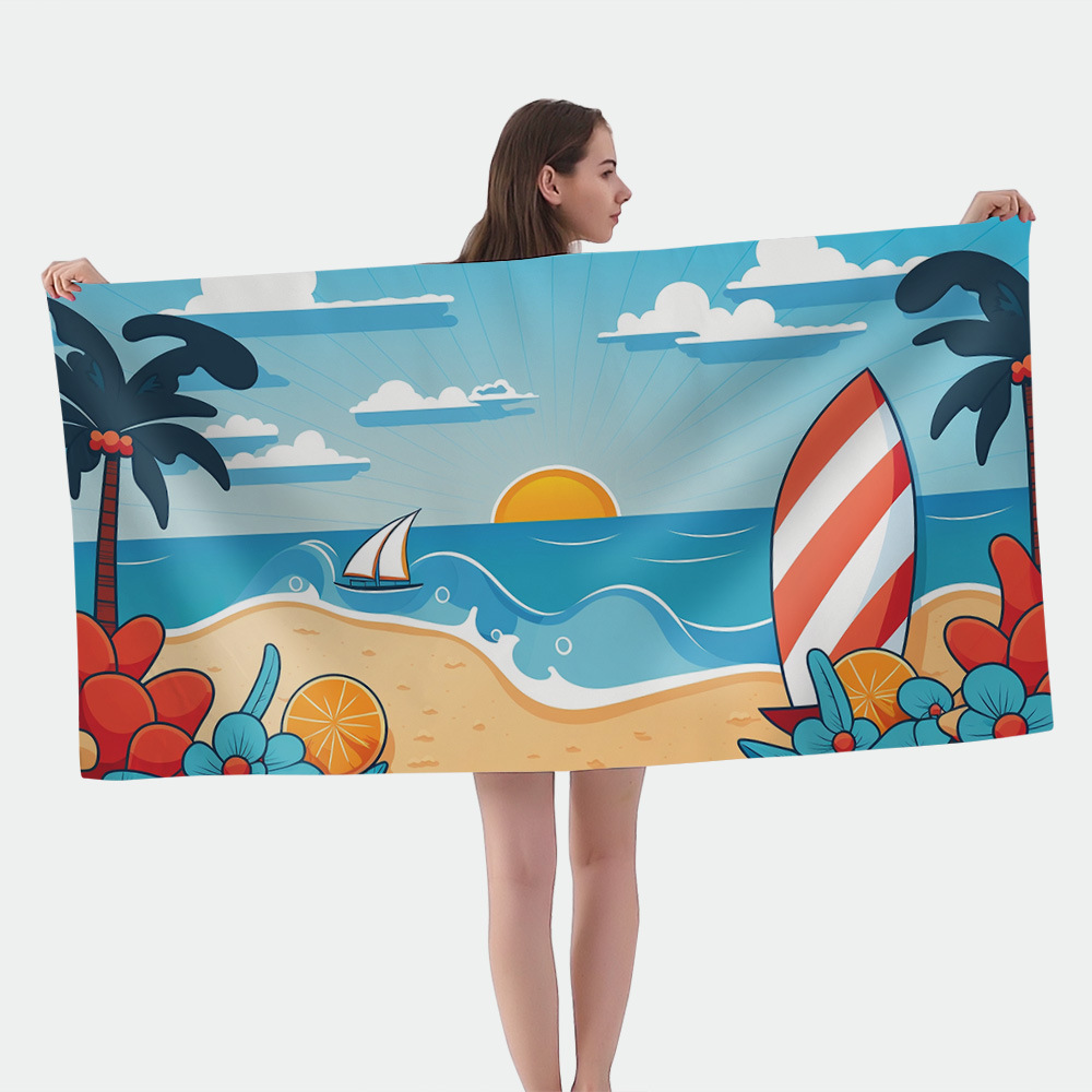 Amazon Original New Printed Double-Sided Fleece Microfiber Beach Towel Printed Beach Swimming Sports Bath Towel