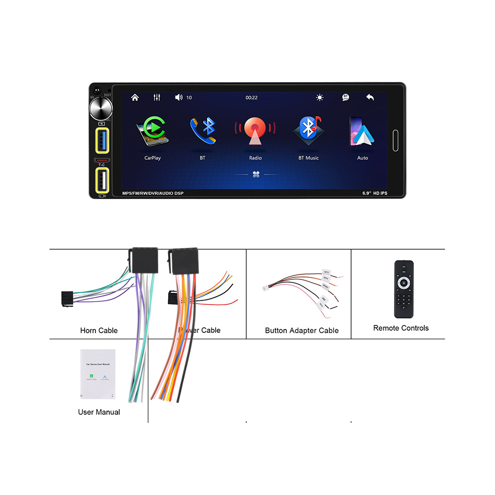 6.9 Inch 12V Single Spindle Wireless Apple Carplayfm Radio Car Bluetooth Mp5 Player 6290W