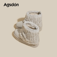 奥古狮登厚底雪地靴女2025新款冬季季加绒时尚加厚棉鞋复古短筒靴