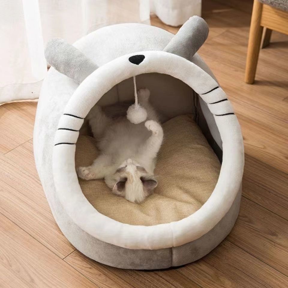 猫窝冬季保暖可拆洗猫窝半封闭式过冬宠物窝加厚不塌陷笼子棉垫