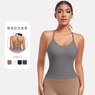 European and American New Cross Strap Beautiful Back Sports Underwear Yoga Clothing Long Body Shaping Top Running Fitness Vest for Women