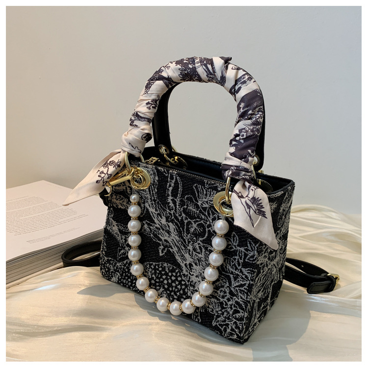 Damen Handtasche Mit Perlenkette, Elegante Umhängetasche_voghion.com