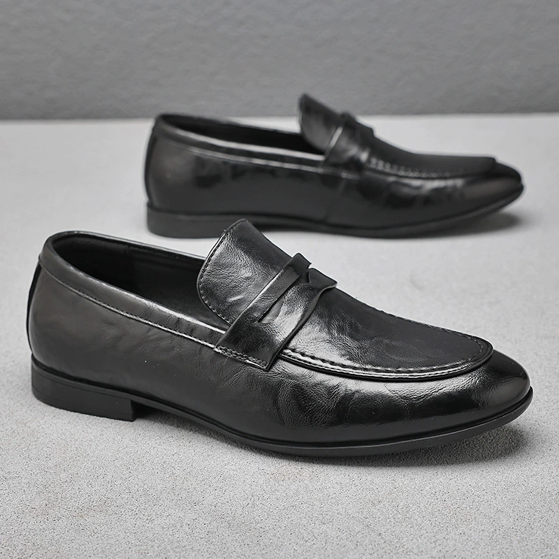Формальные кожаные туфли мужские 2023 новые кожаные мужские туфли без шнуровки однослойные туфли без шнуровки для жениха Свадебные остроносые деловые кожаные туфли