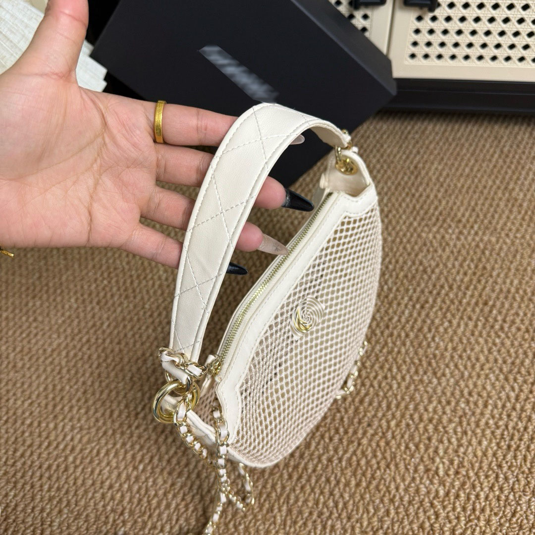 大牌同款CC礼赠包 2025新款半月网兜镂空网纱包 女式2腋下斜挎包