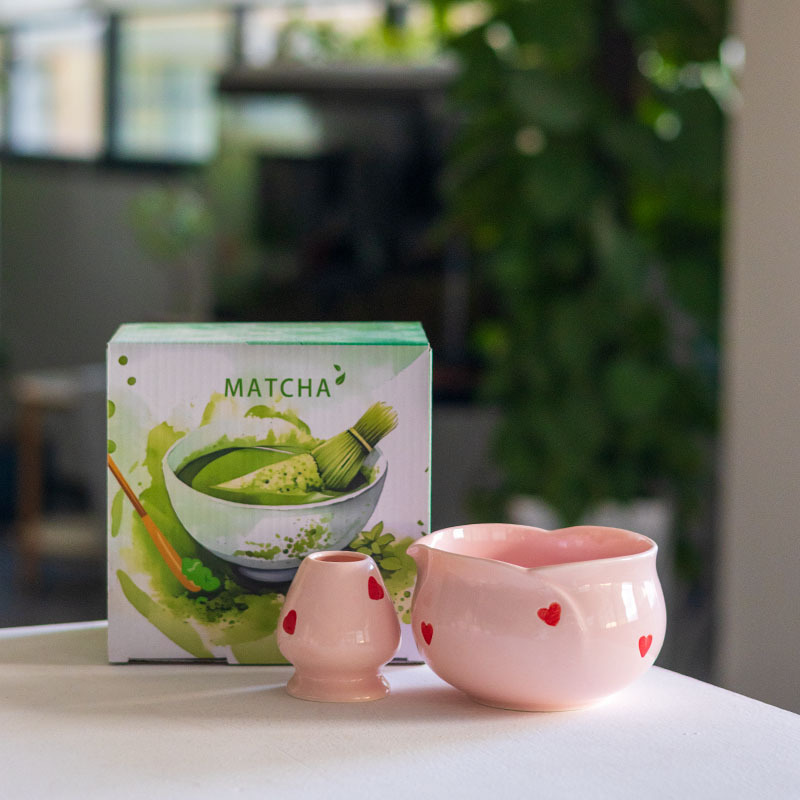 跨境专供花苞粉色抹茶碗陶瓷套装亚马逊日式百本立窑变爱心梅花|undefined