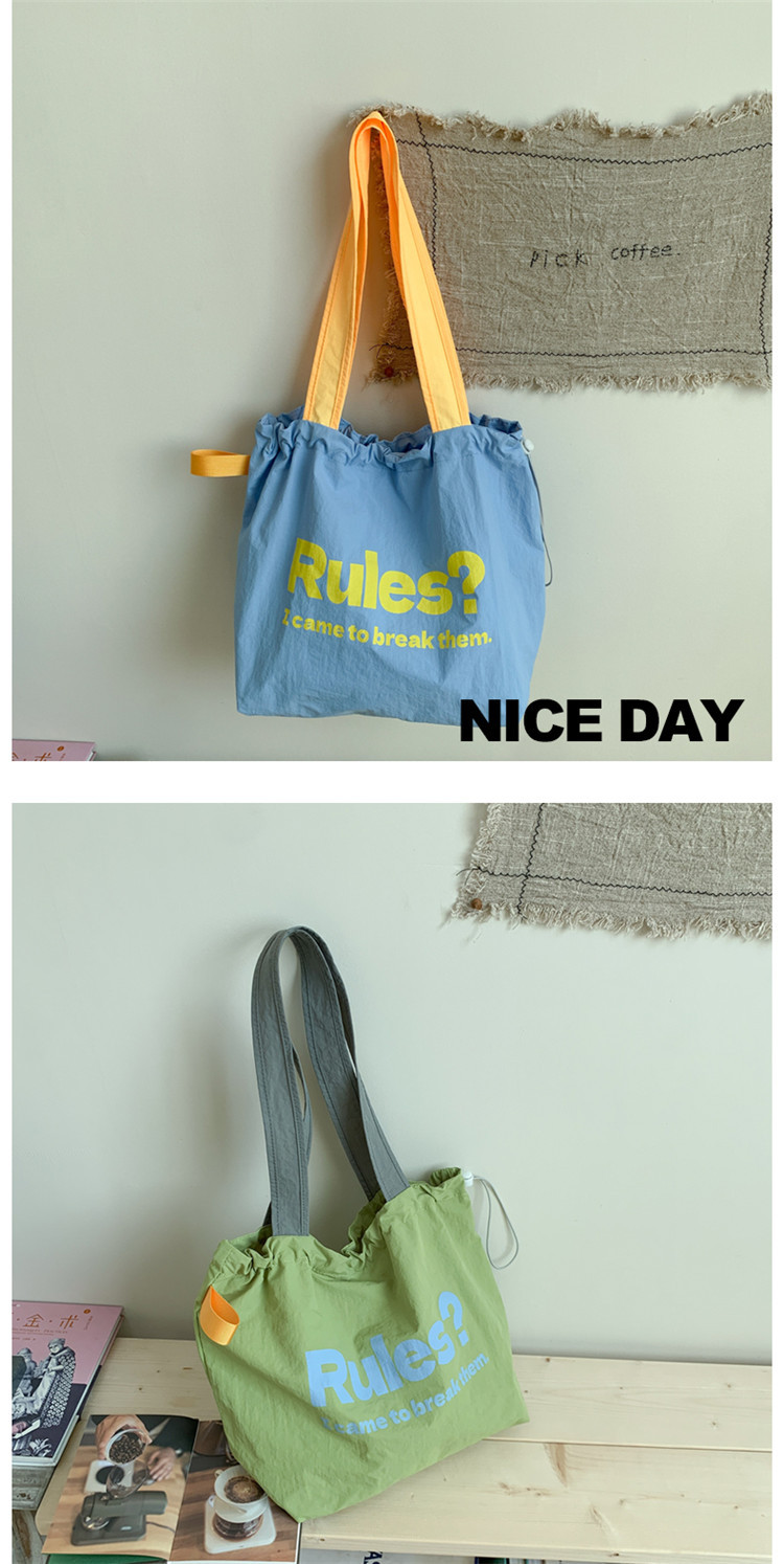 Fashionable and simple letter print large-capacity tote bag 2025 new style contrasting color versatile drawstring pleated single-shoulder bag undefined