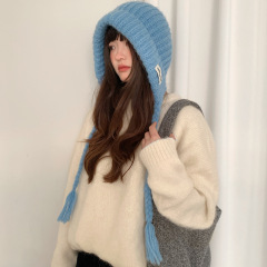 蓝色护耳巴拉克拉法帽子女冬季秋冬天新款大头围保暖针织毛线帽红