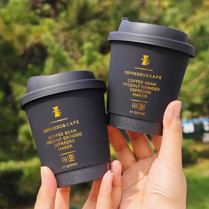 Одноразовый черный стакан для молочного чая 90 калибра, сенсорная бумага, горячее тиснение, двухслойный полый бумажный стакан, высококачественная кофейная чашка, горячий напиток