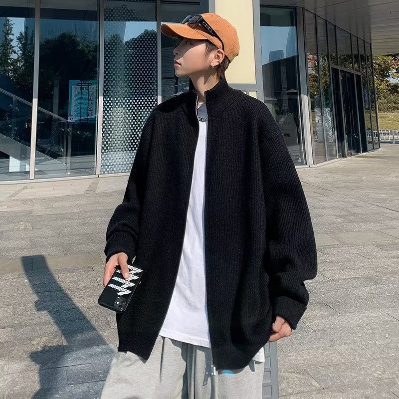Suéter de cuello alto de alta gama marca de moda chaqueta con cremallera japonesa suéter de punto de viento perezoso para hombres otoño e invierno grueso perezoso