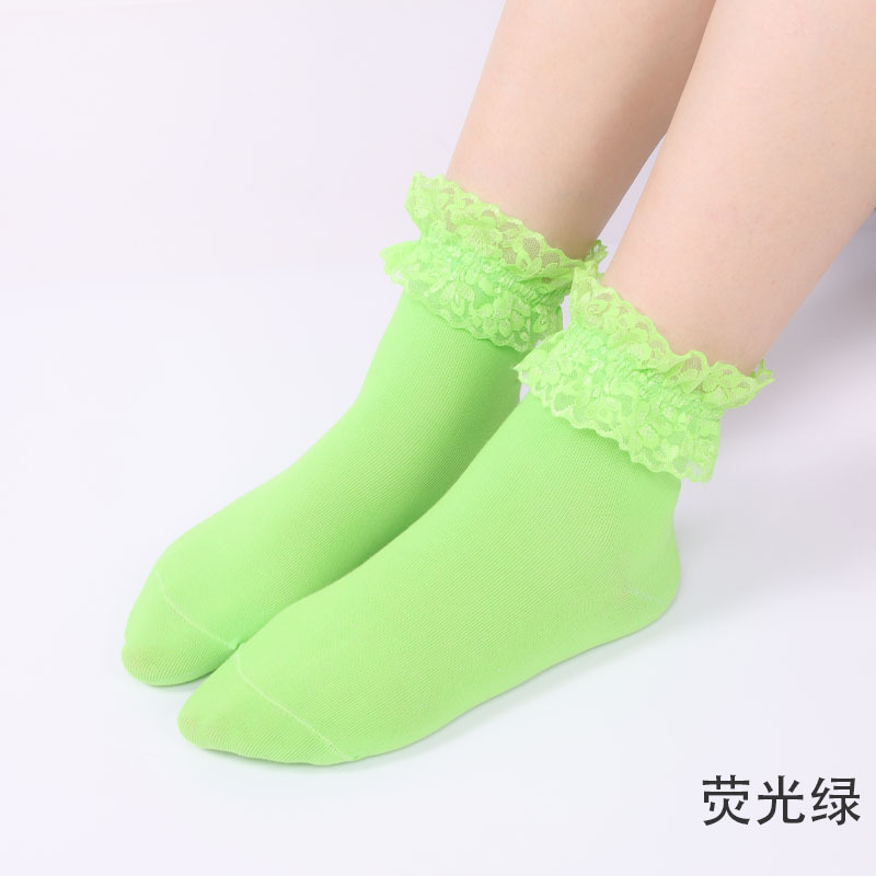 Calcetines de algodón de encaje de niña japonesa calcetines de mujer calcetines de media pantorrilla calcetines de estudiante Lolita de color sólido calcetines de Primavera al por mayor