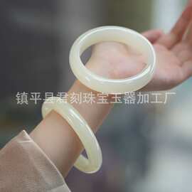 外蒙料青白玉手镯女款扁条白玉镯子仿玉石手镯外蒙料镯子批发