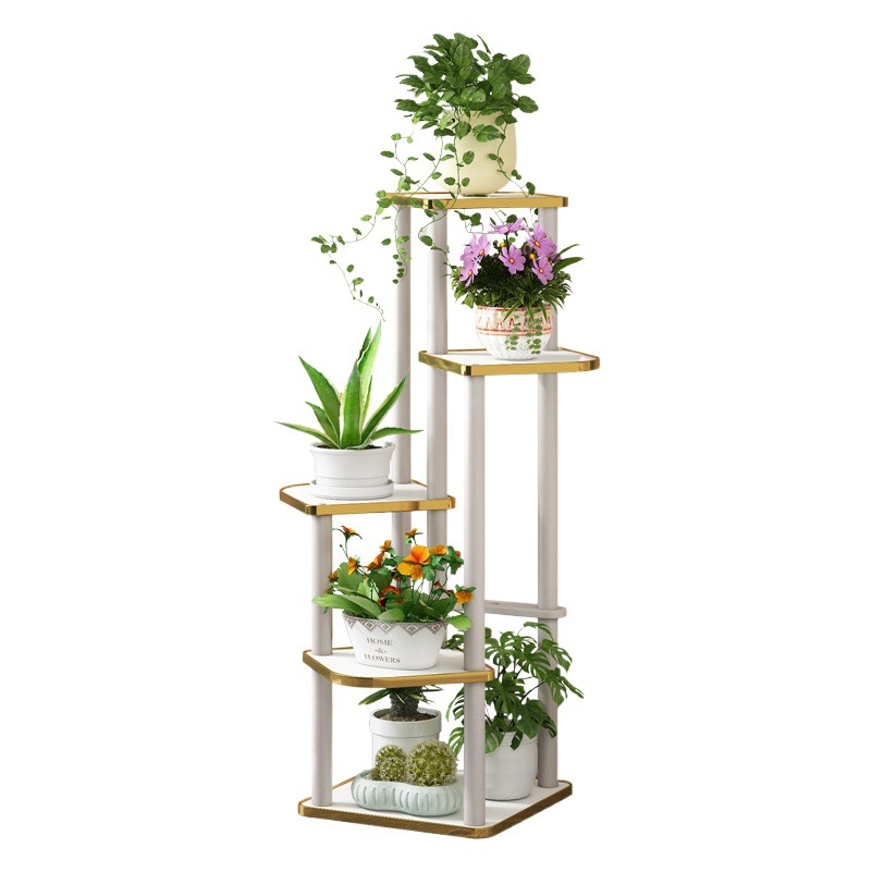Soporte de flores de madera maciza balcón estante de almacenamiento sala de estar simple luz lujo multi-capa maceta de interior planta verde soporte de flores de pie