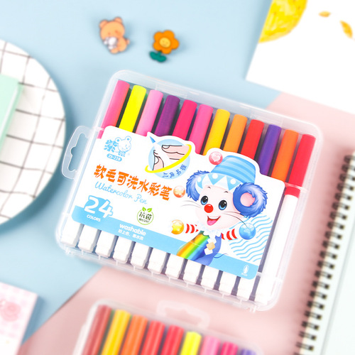 Soft-bristled washable watercolor pens for children's painting graffiti water-based brush set 12 24 36 48 colors children's color pens