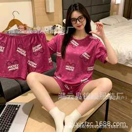 夏季短袖短裤睡衣女韩版ins风可爱甜美卡通Sweet饼干熊家居服批发
