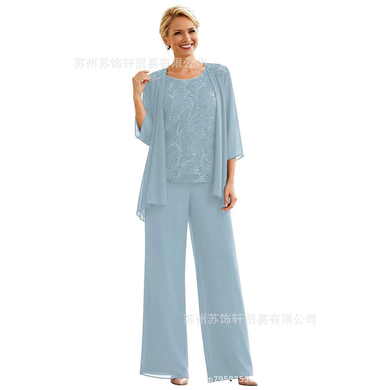3-piece lace mother's outfit with jacket, 2026 new style, Amazon bestseller, cross-border groom and bride mother's pants