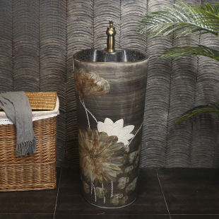 Chinese-style carved vintage column basin wash basin column type wash basin integrated outdoor courtyard wash basin